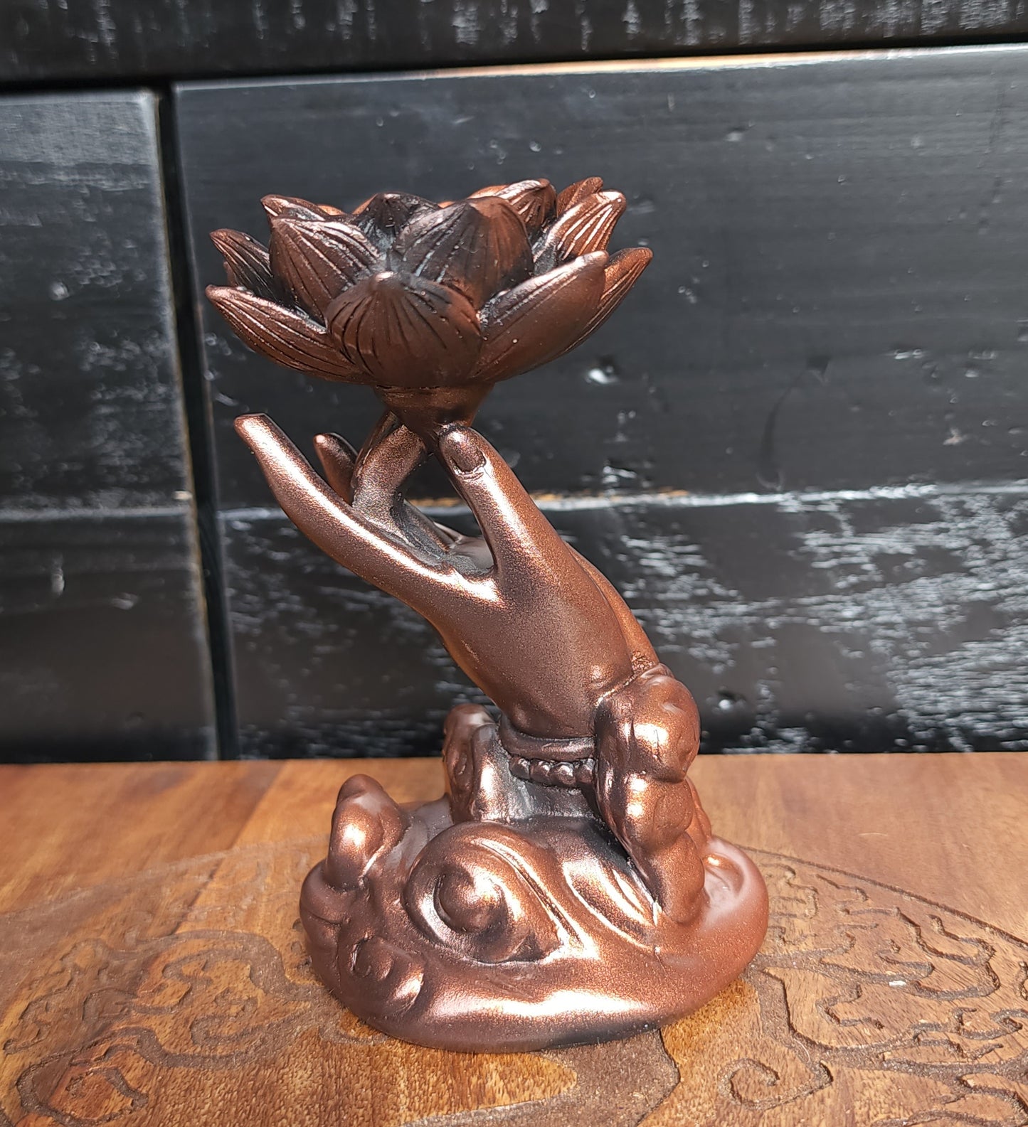 Lotus Hand Sphere Stand - Bronze