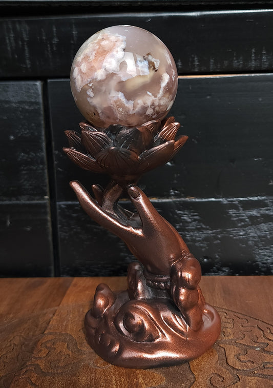 Lotus Hand Sphere Stand - Bronze