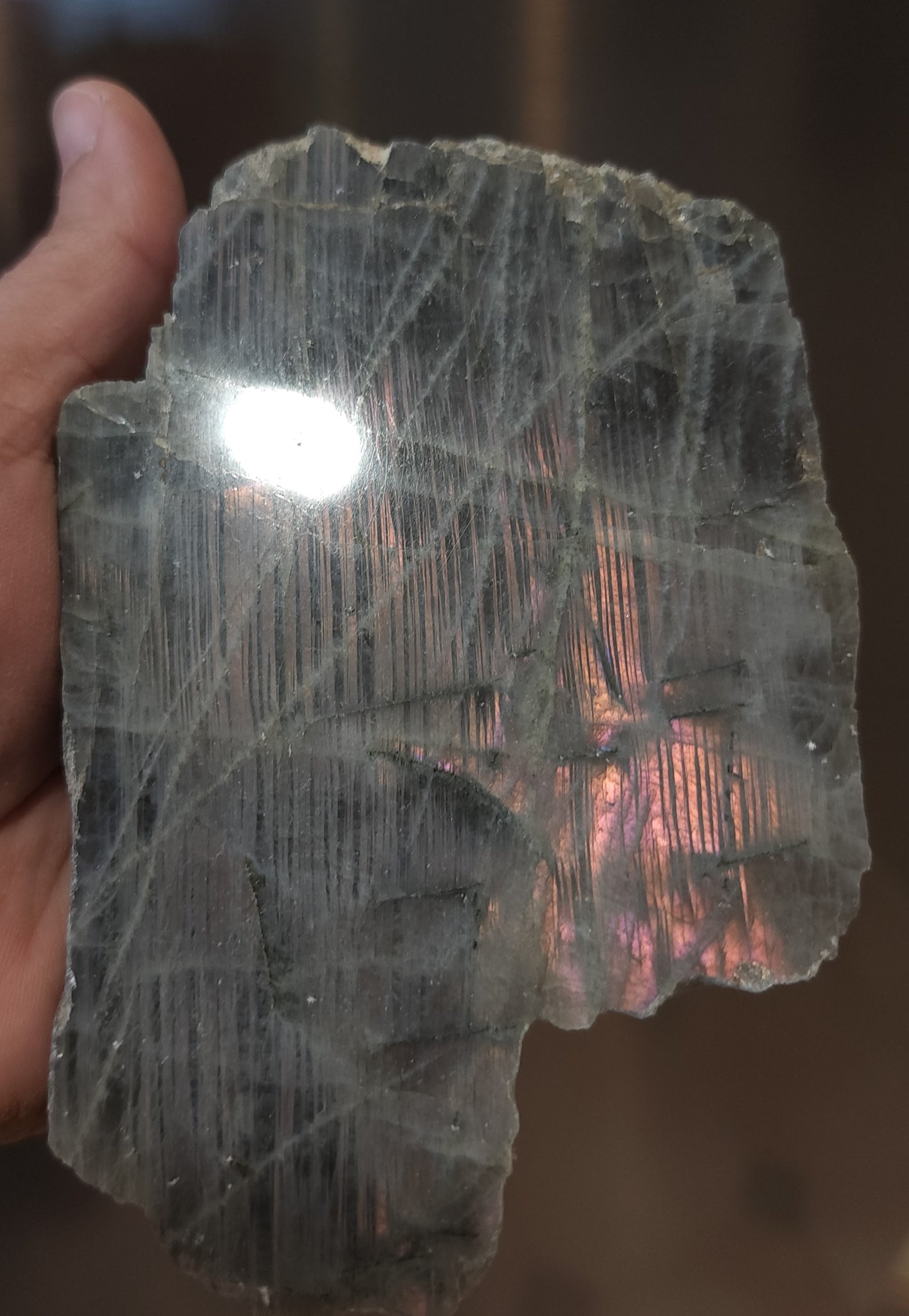 Part Polished Raw Labradorite - Pink/Purple/Orange