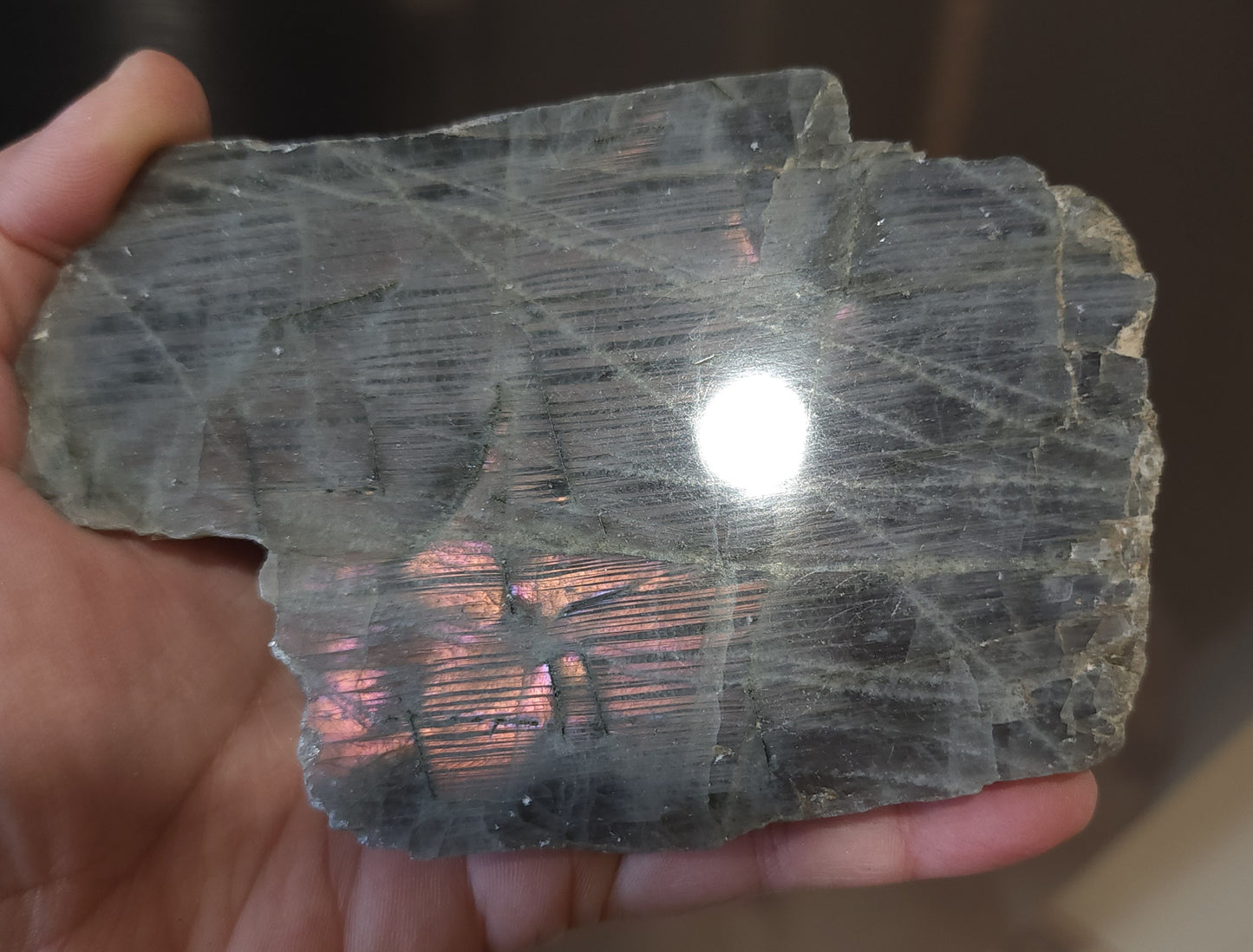 Part Polished Raw Labradorite - Pink/Purple/Orange