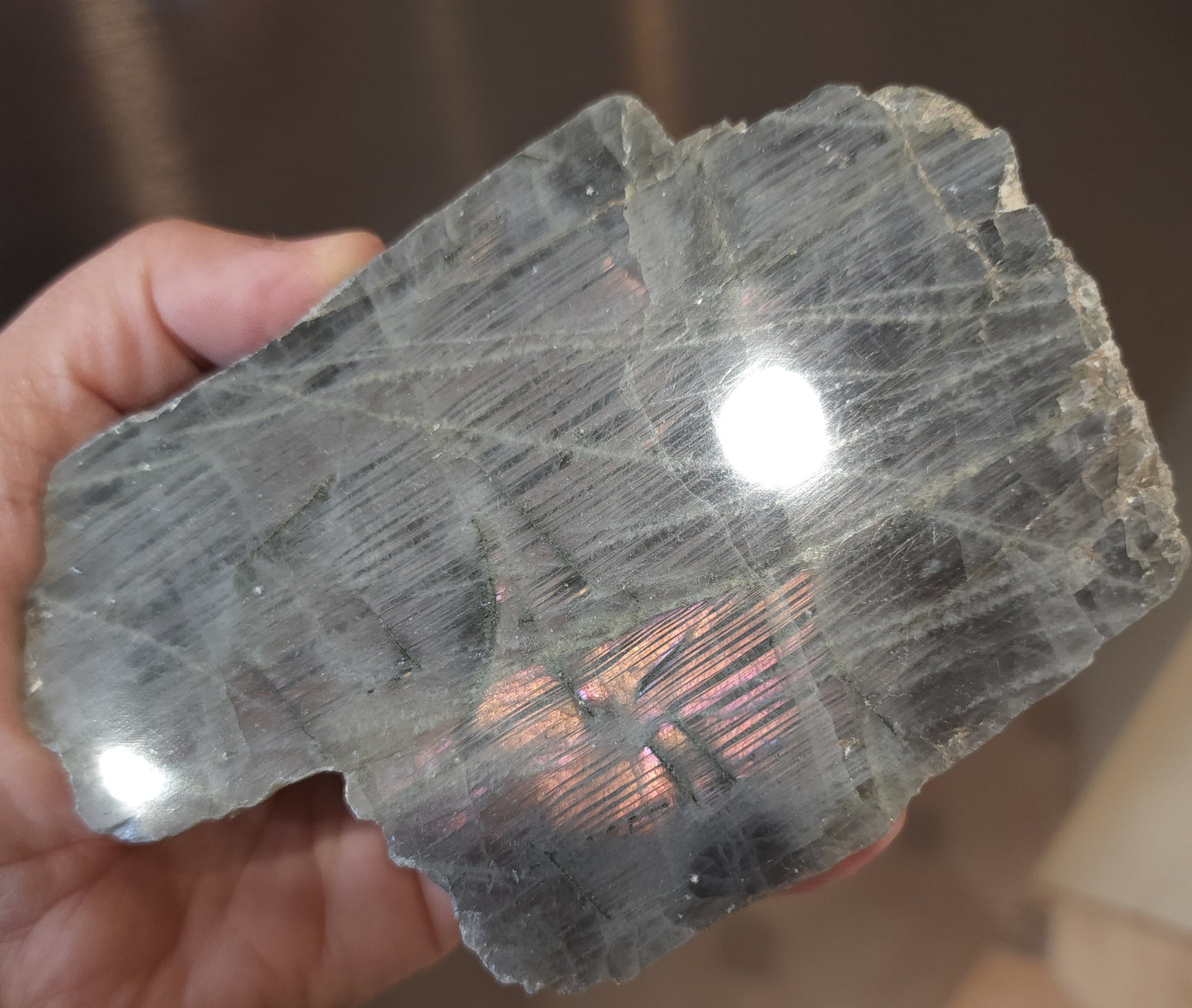 Part Polished Raw Labradorite - Pink/Purple/Orange