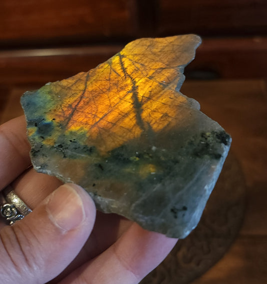 Part Polished Raw Labradorite - Orange/Pink