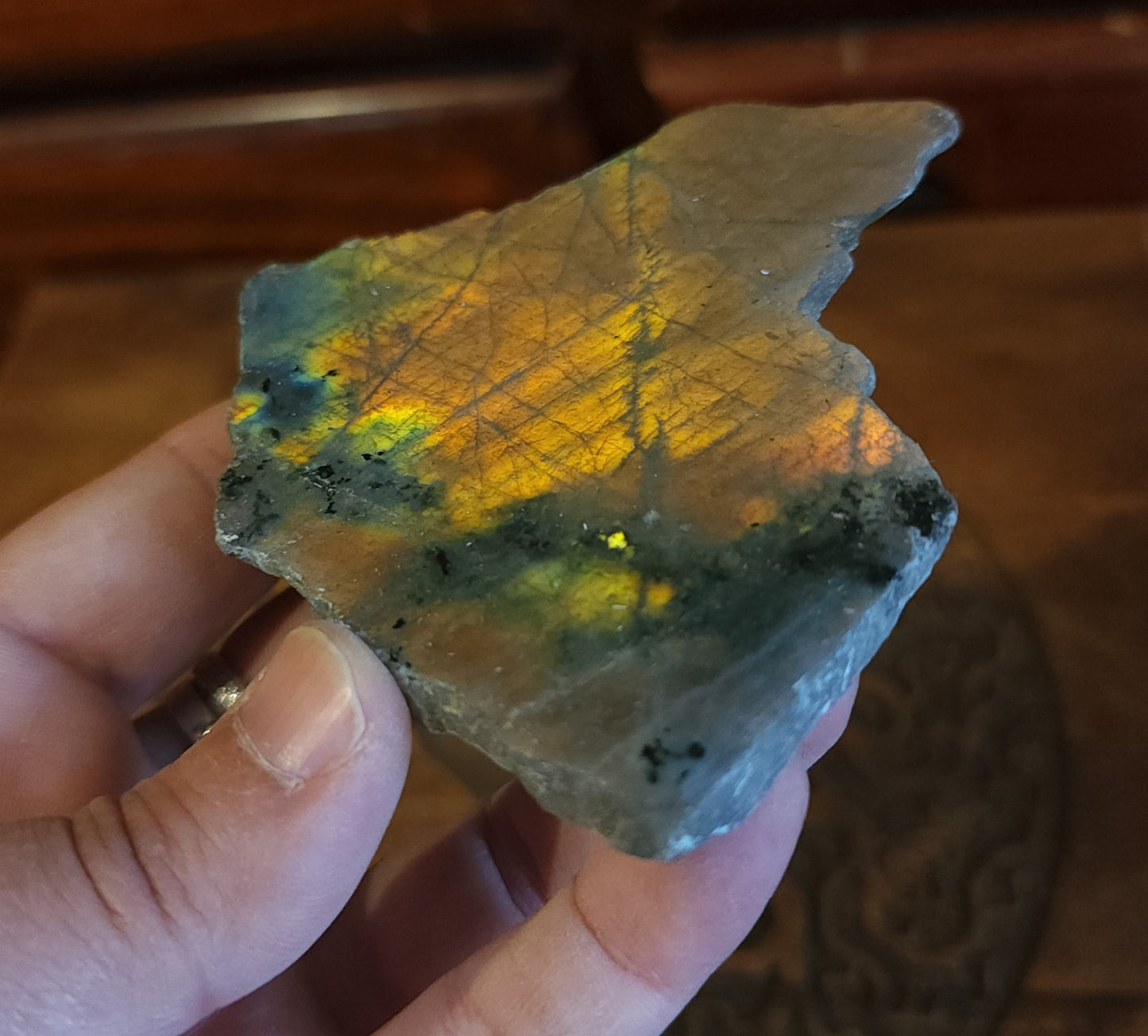 Part Polished Raw Labradorite - Orange/Pink