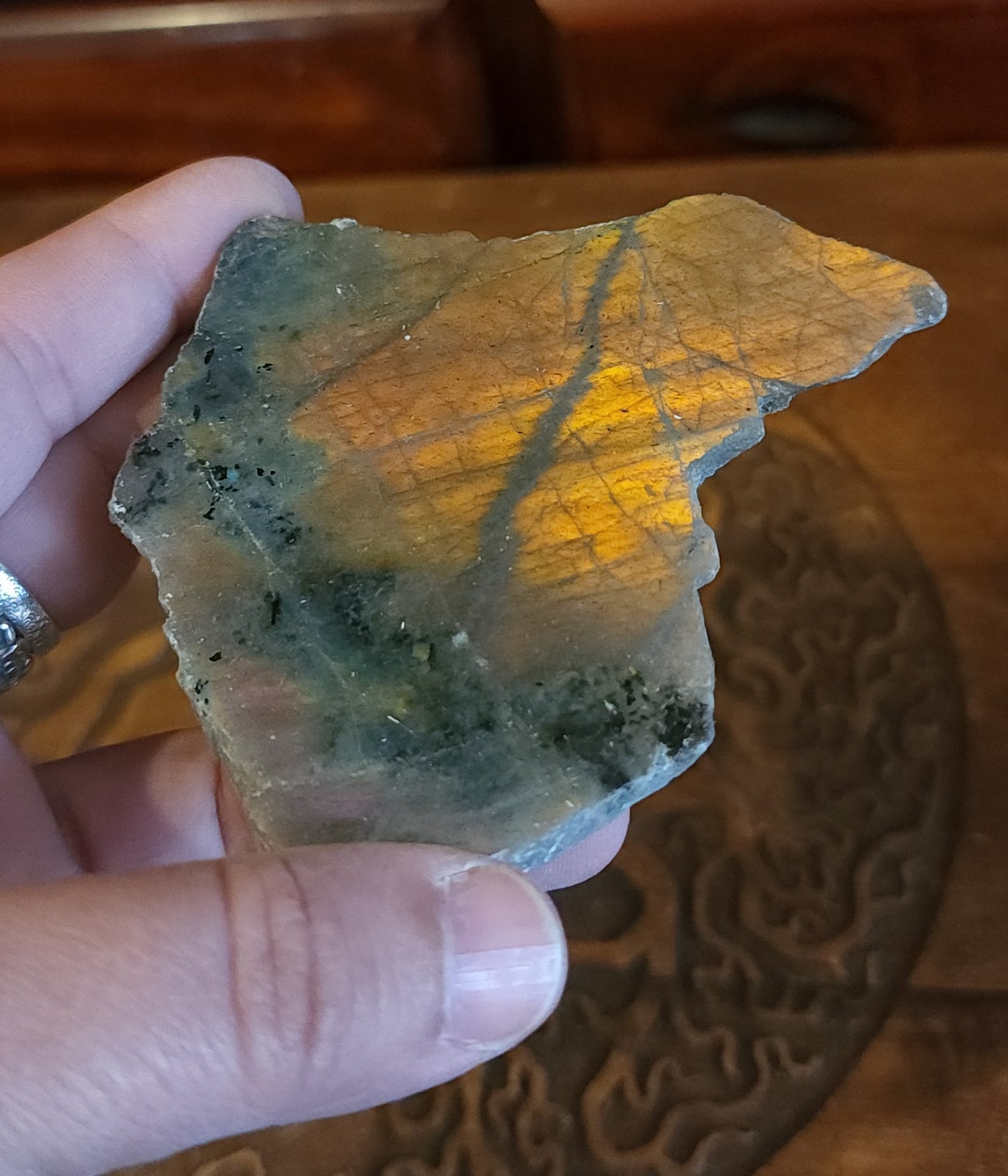 Part Polished Raw Labradorite - Orange/Pink