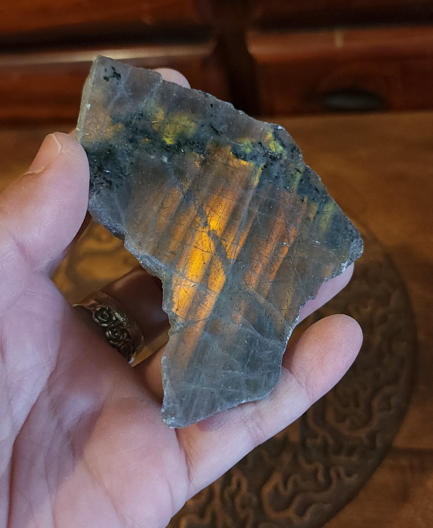 Part Polished Raw Labradorite - Orange/Pink