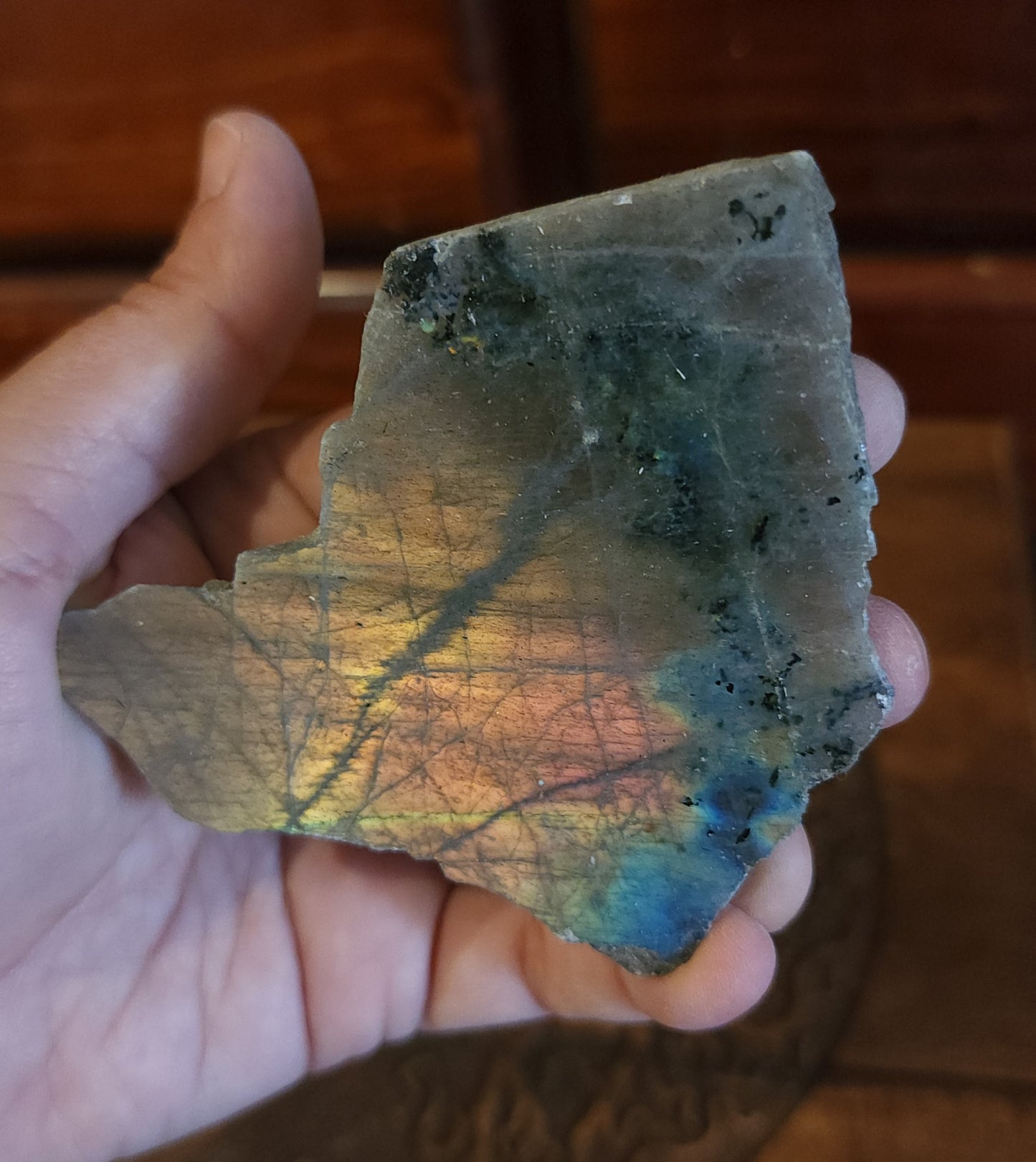 Part Polished Raw Labradorite - Orange/Pink