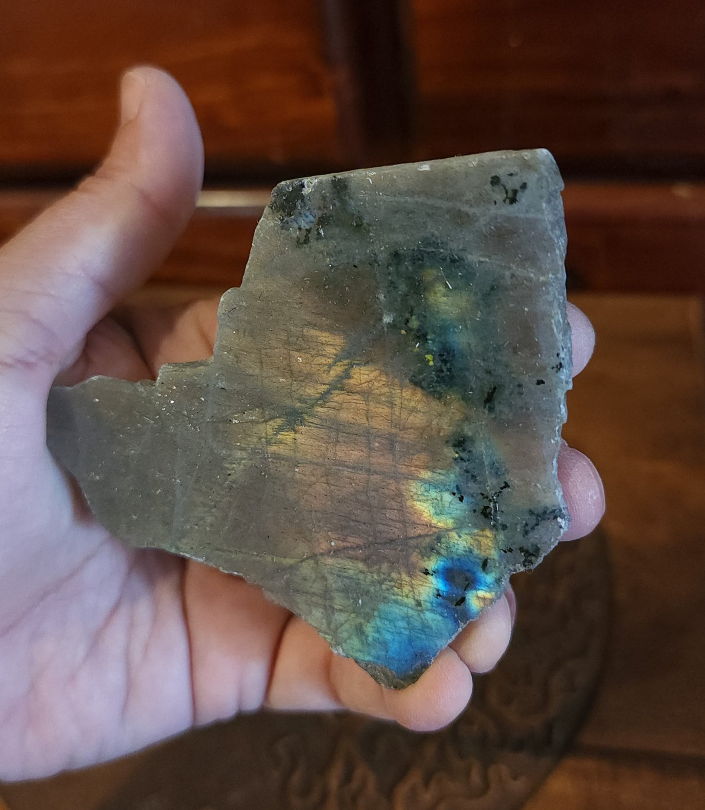 Part Polished Raw Labradorite - Orange/Pink