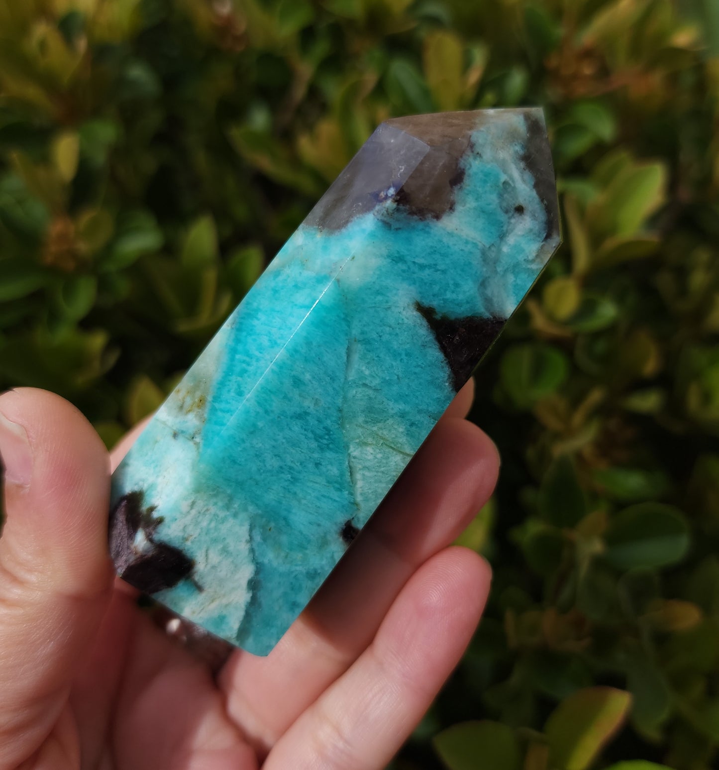 Amazonite with Epidote, Smoky and Clear Quartz and Lepidolite