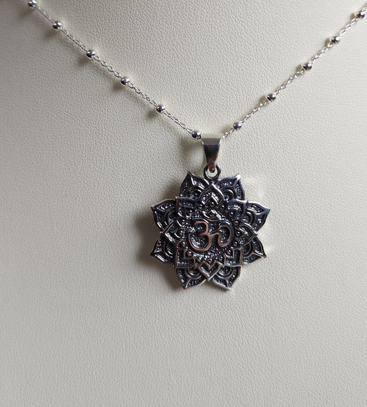 Sterling Silver "Om" Lotus Pendant