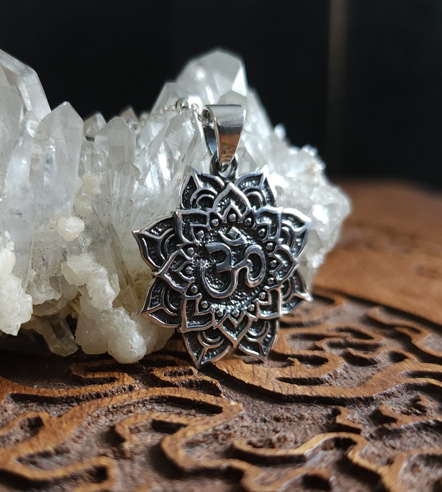 Sterling Silver "Om" Lotus Pendant