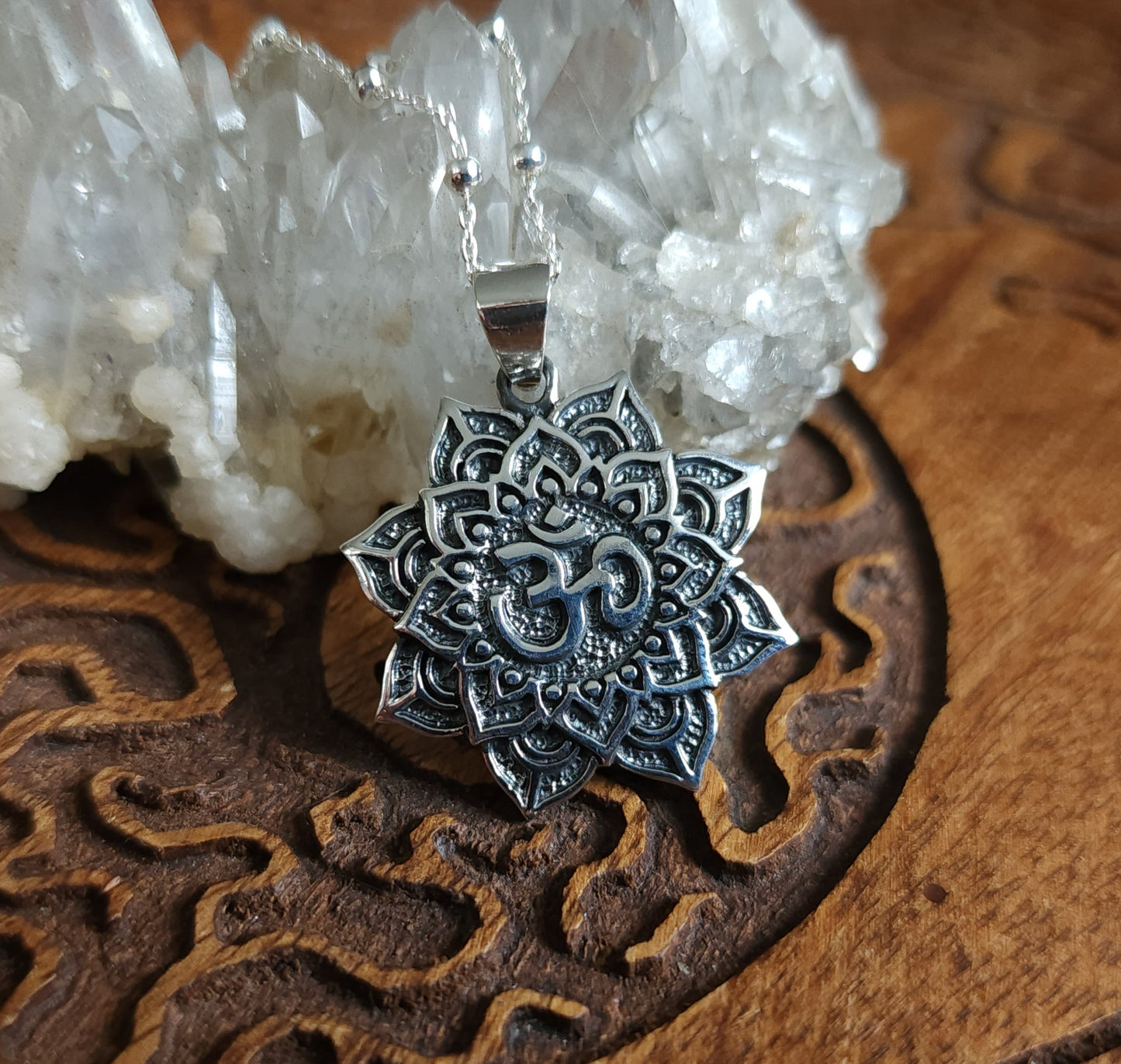 Sterling Silver "Om" Lotus Pendant