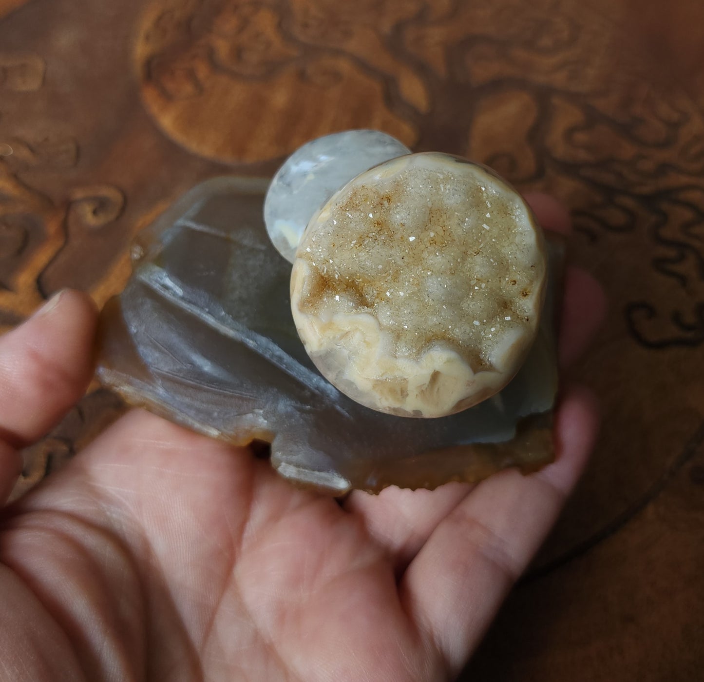 Druzy Agate Mushroom Carving