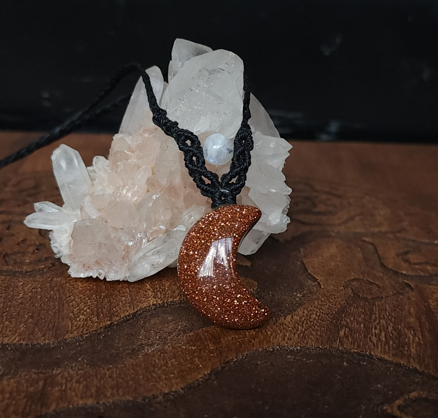 Handcrafted Goldstone & Moonstone Macrame Necklace