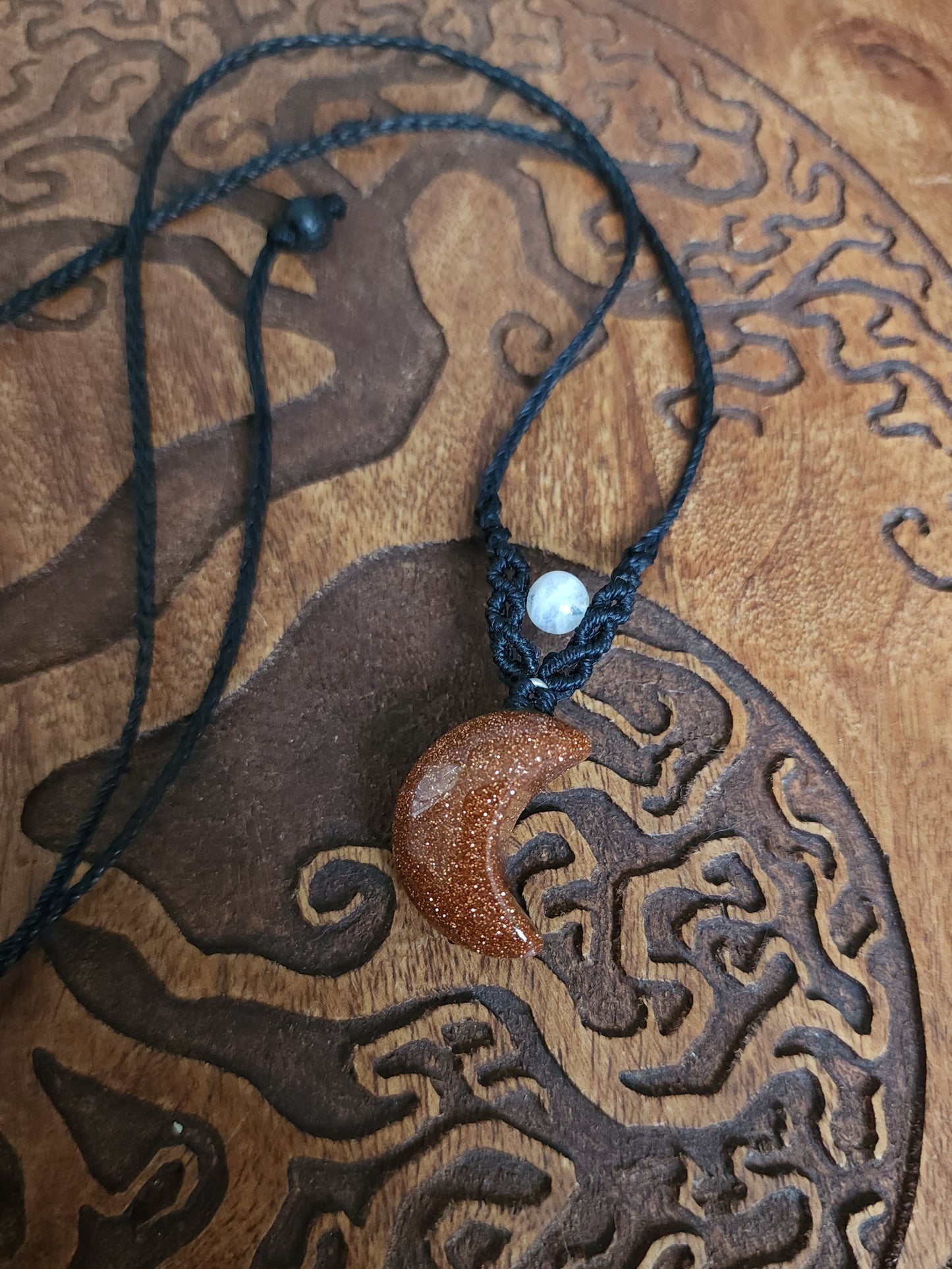 Handcrafted Goldstone & Moonstone Macrame Necklace