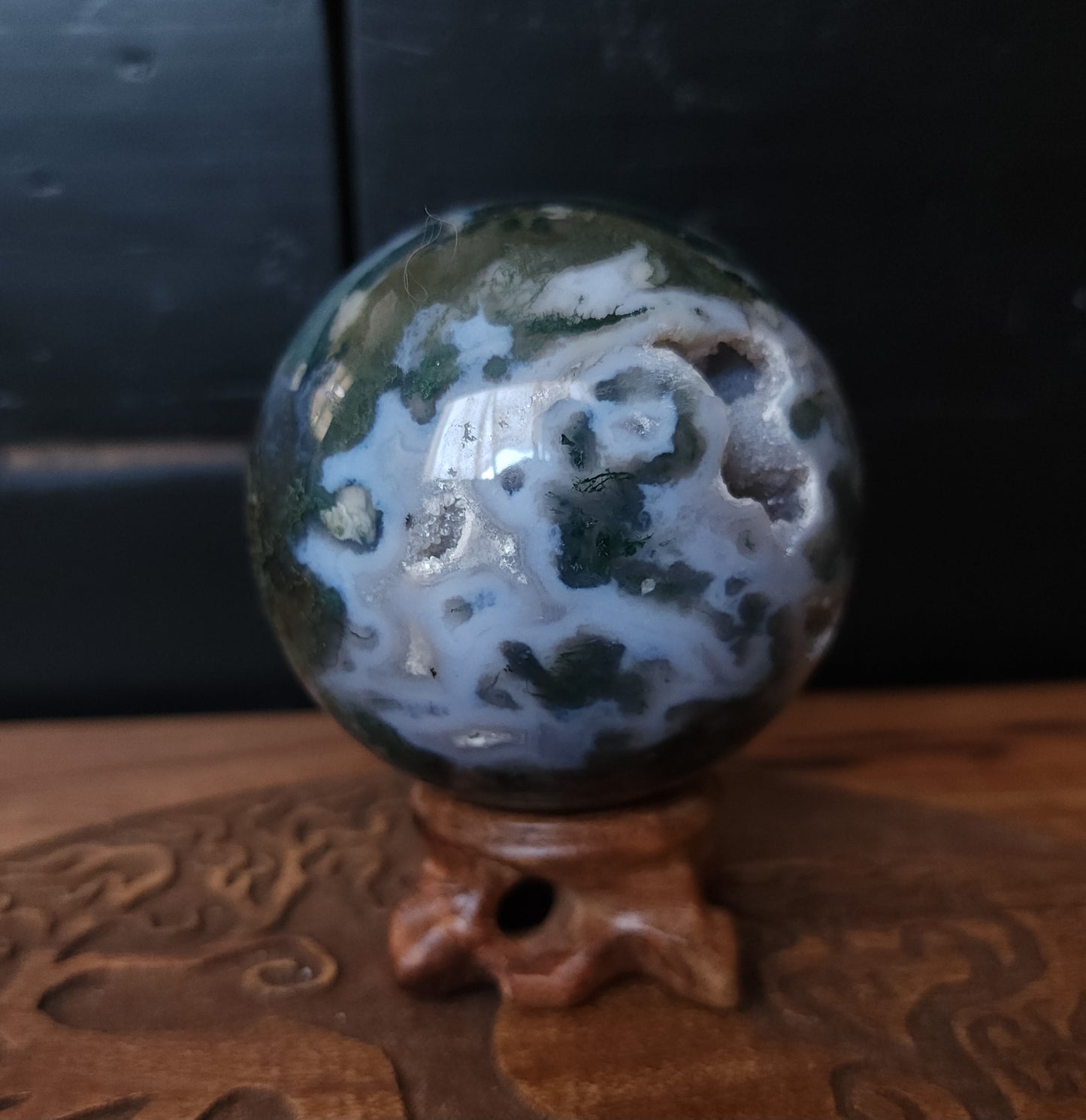 Moss Agate Sphere 7.2 cm