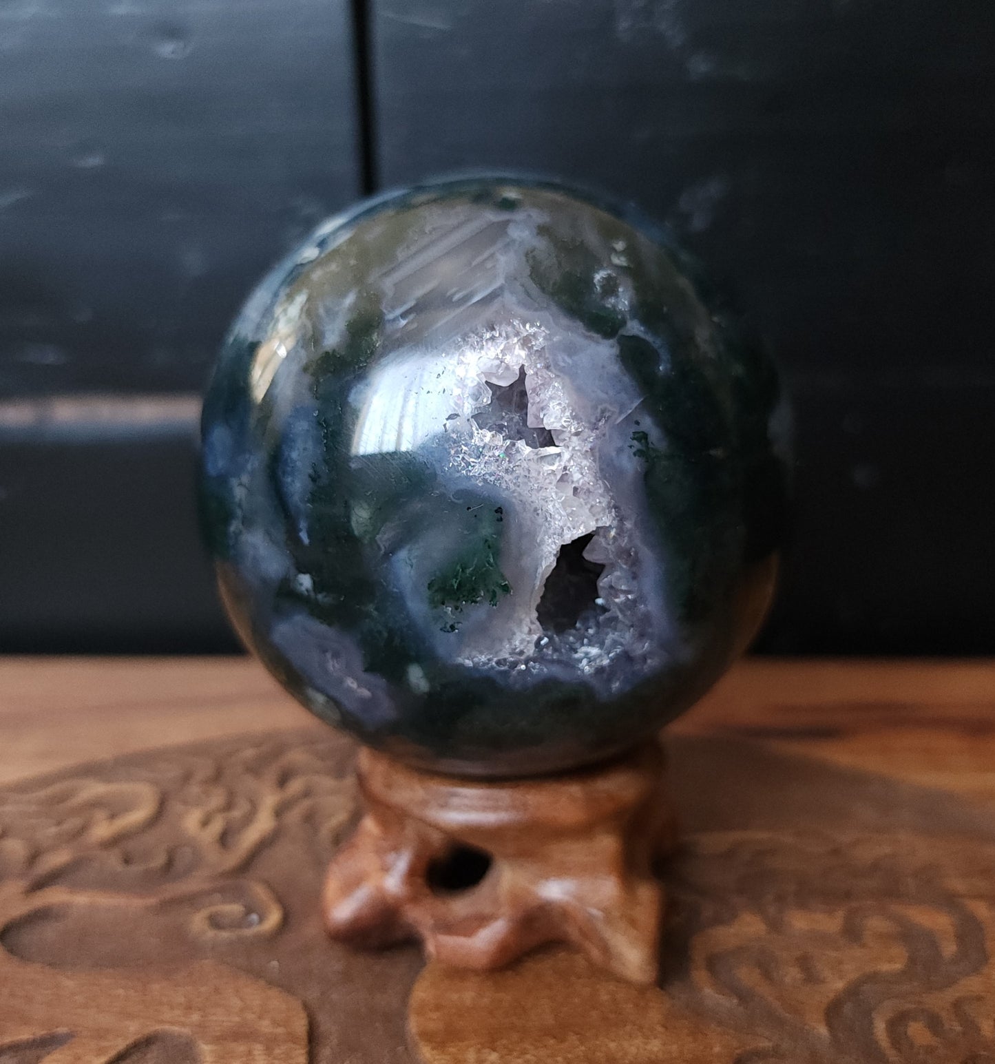 Moss Agate Sphere 7.2 cm