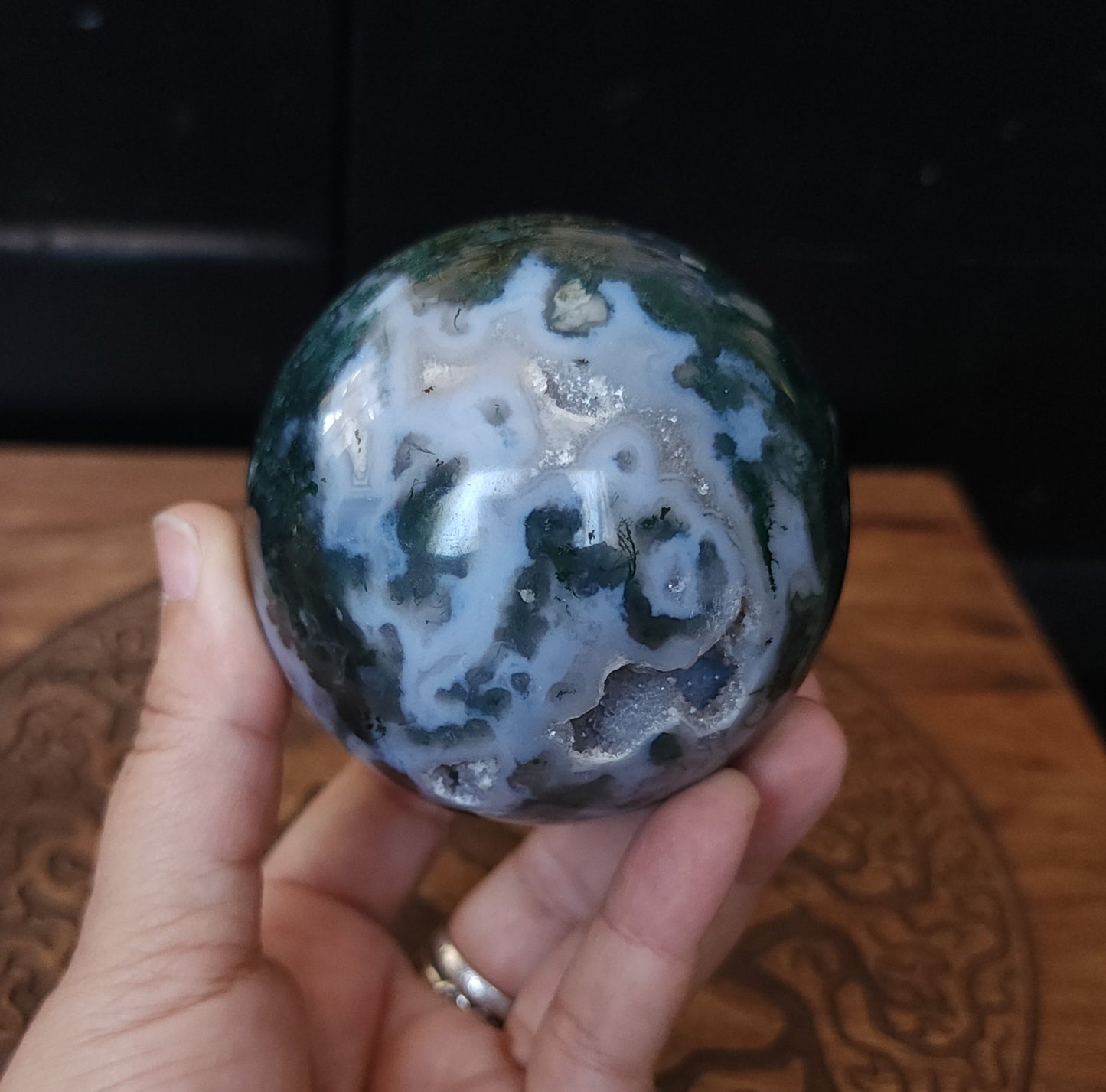 Moss Agate Sphere 7.2 cm