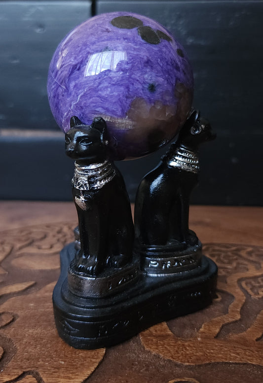 Egyptian Cat Bast Bastet Sphere Stand - Silver