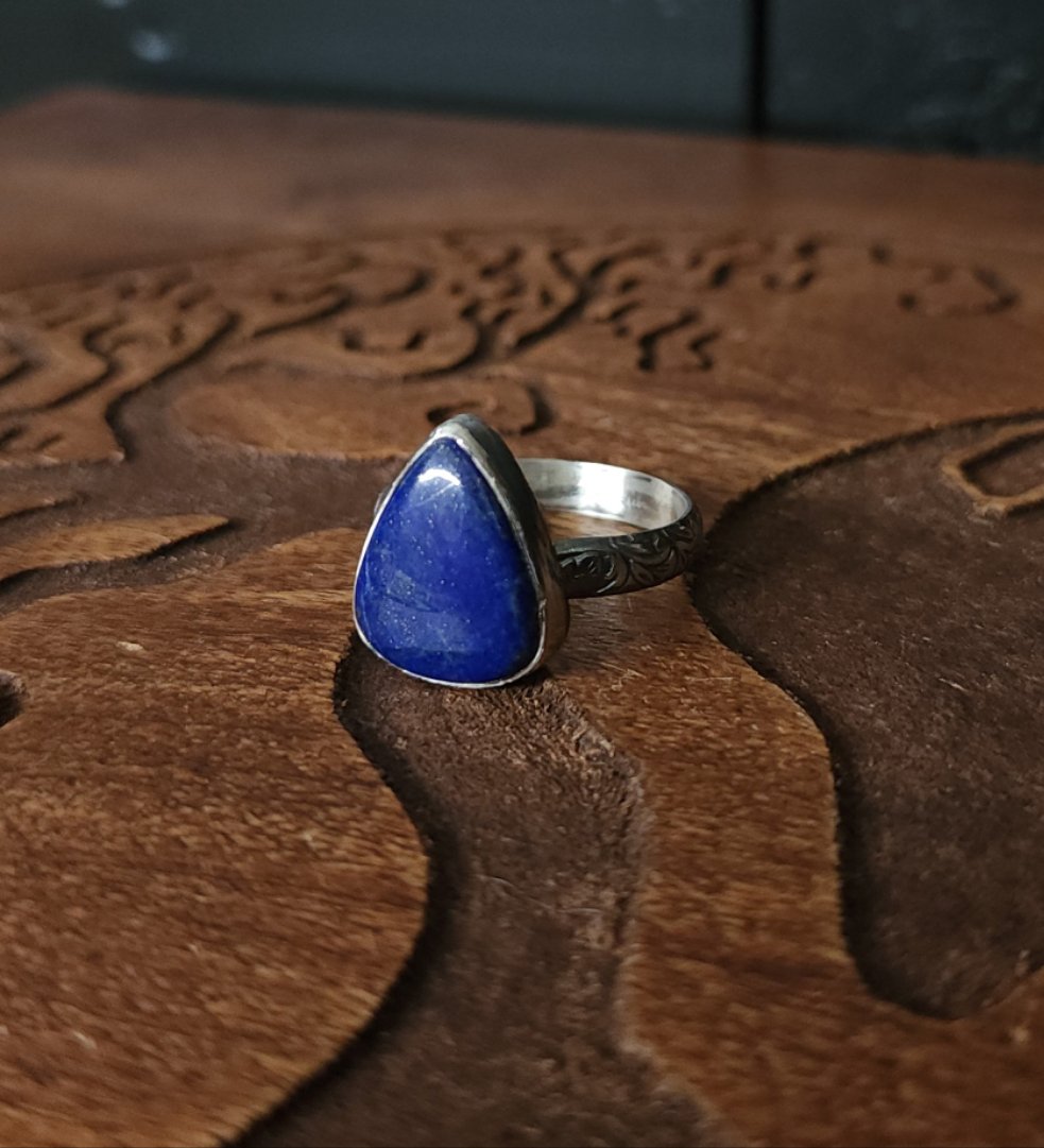 Handcrafted Lapis Lazuli Sterling Silver Ring - Size 12