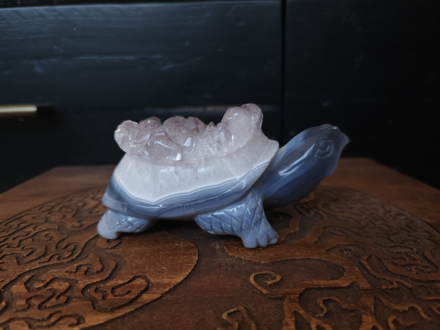 Agate & Amethyst Cluster Turtle Carving