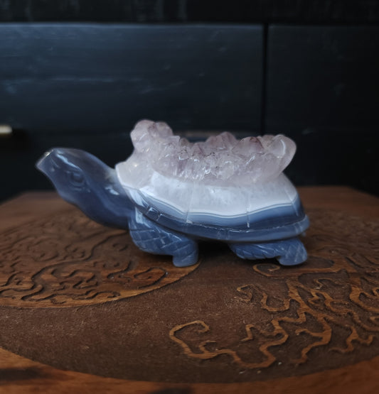 Agate & Amethyst Cluster Turtle Carving
