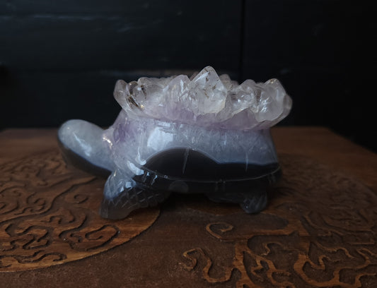 Agate & Amethyst Cluster Turtle Carving