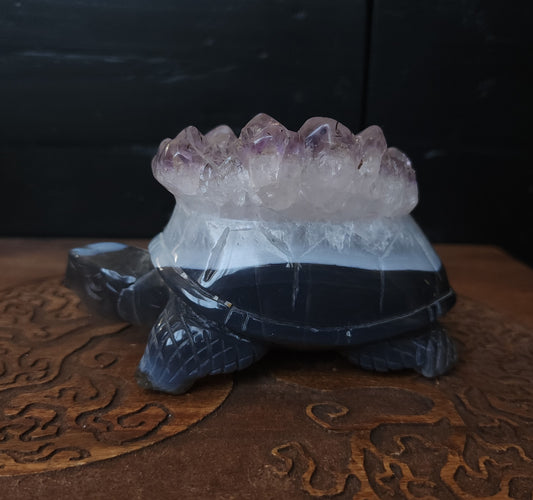 Agate & Amethyst Cluster Turtle Carving