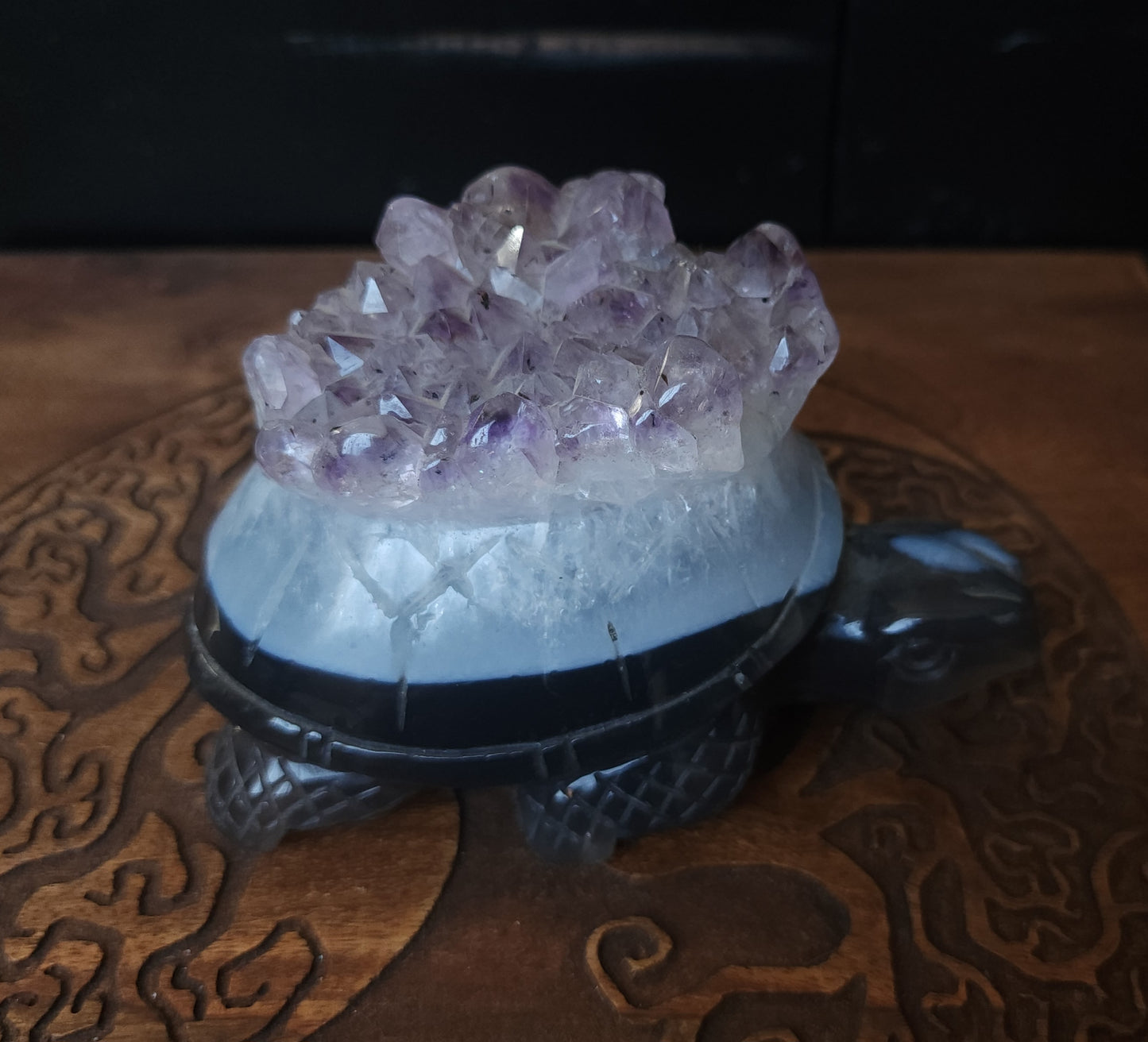 Agate & Amethyst Cluster Turtle Carving