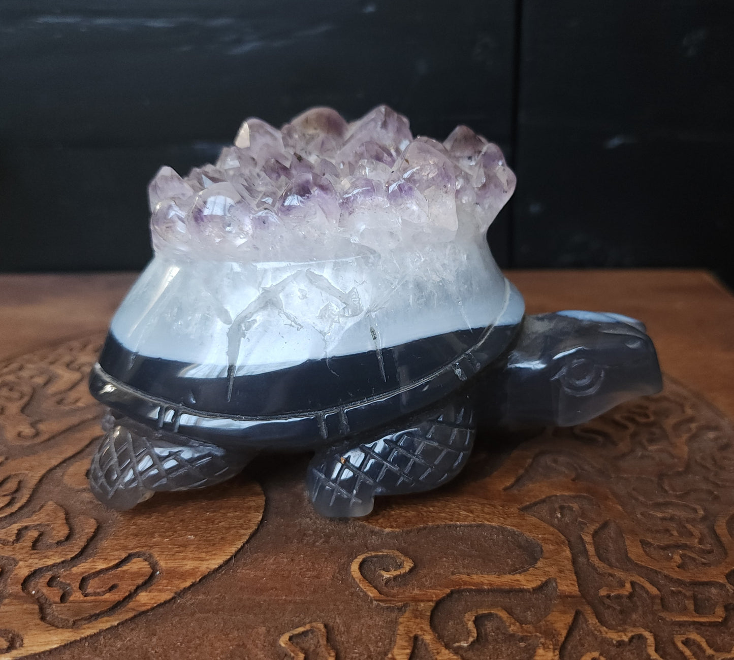 Agate & Amethyst Cluster Turtle Carving