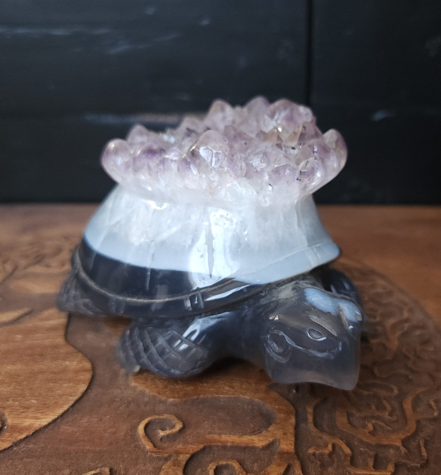 Agate & Amethyst Cluster Turtle Carving