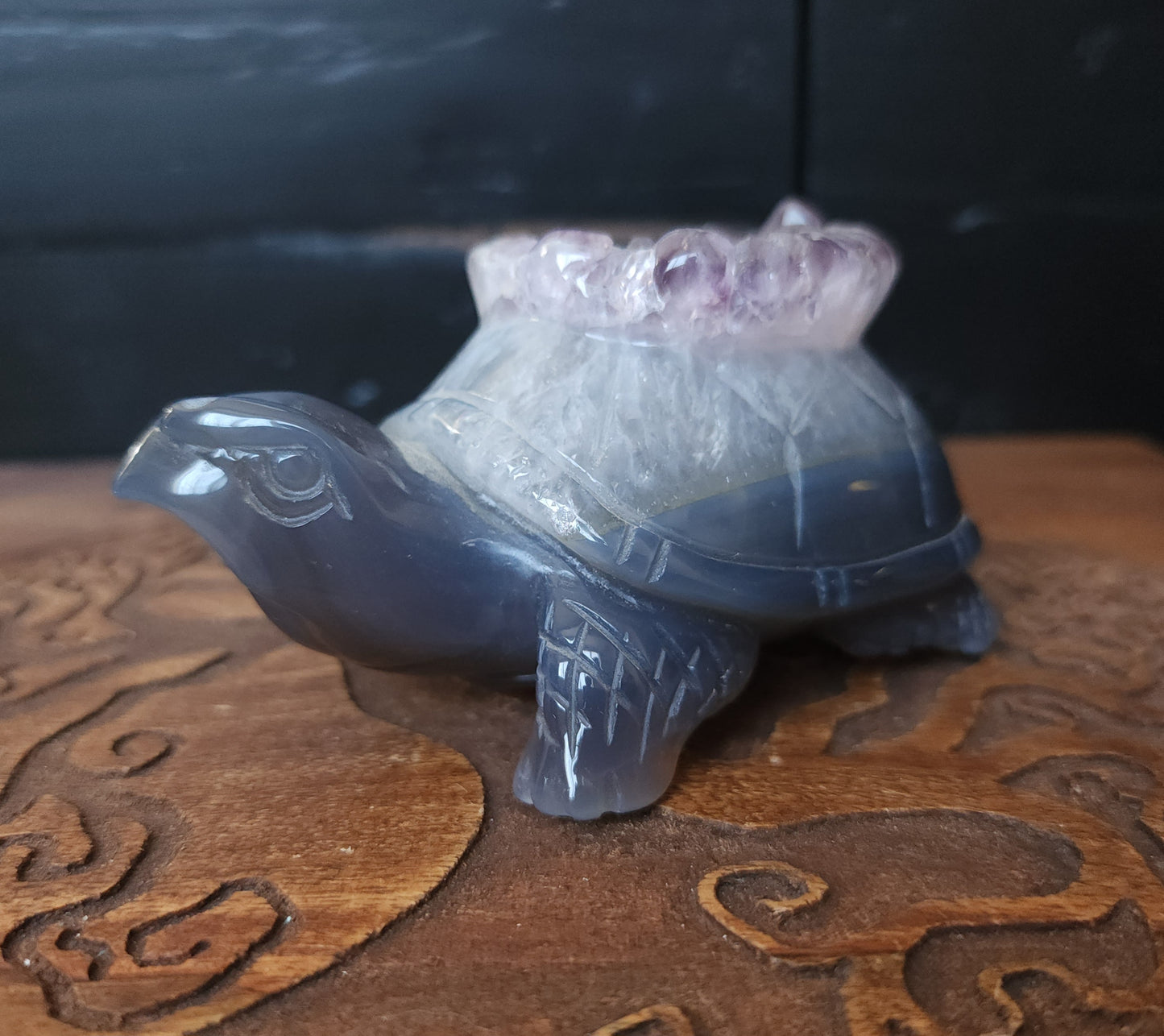 Agate & Amethyst Cluster Turtle Carving