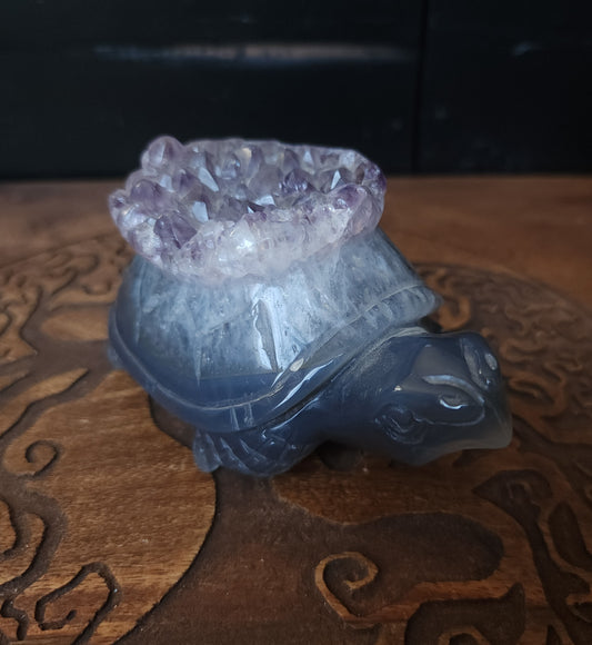 Agate & Amethyst Cluster Turtle Carving