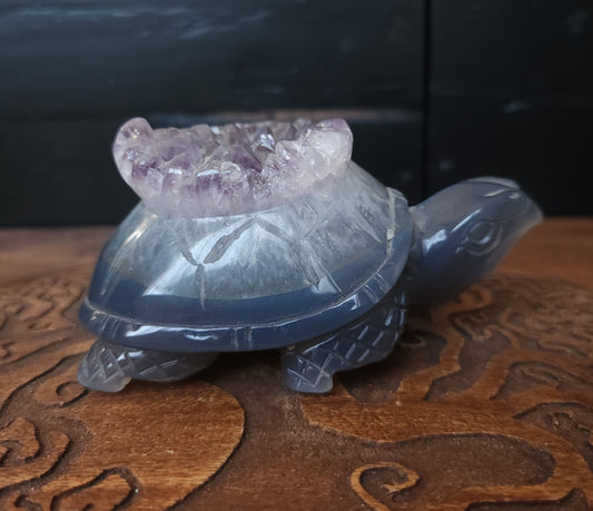 Agate & Amethyst Cluster Turtle Carving