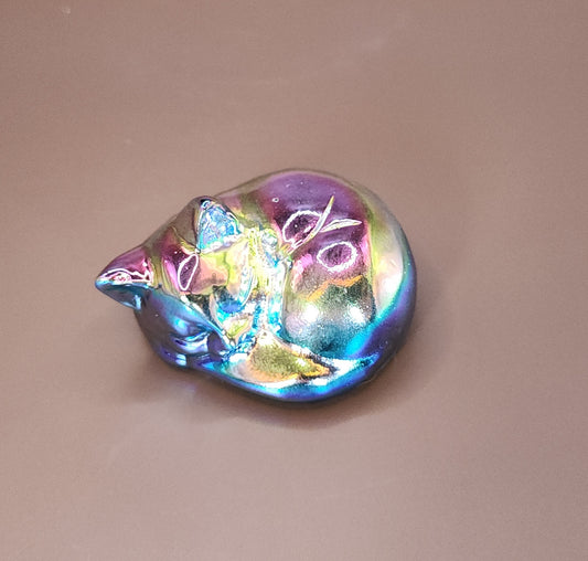 Titanium Aura Obsidian Sleeping Cat