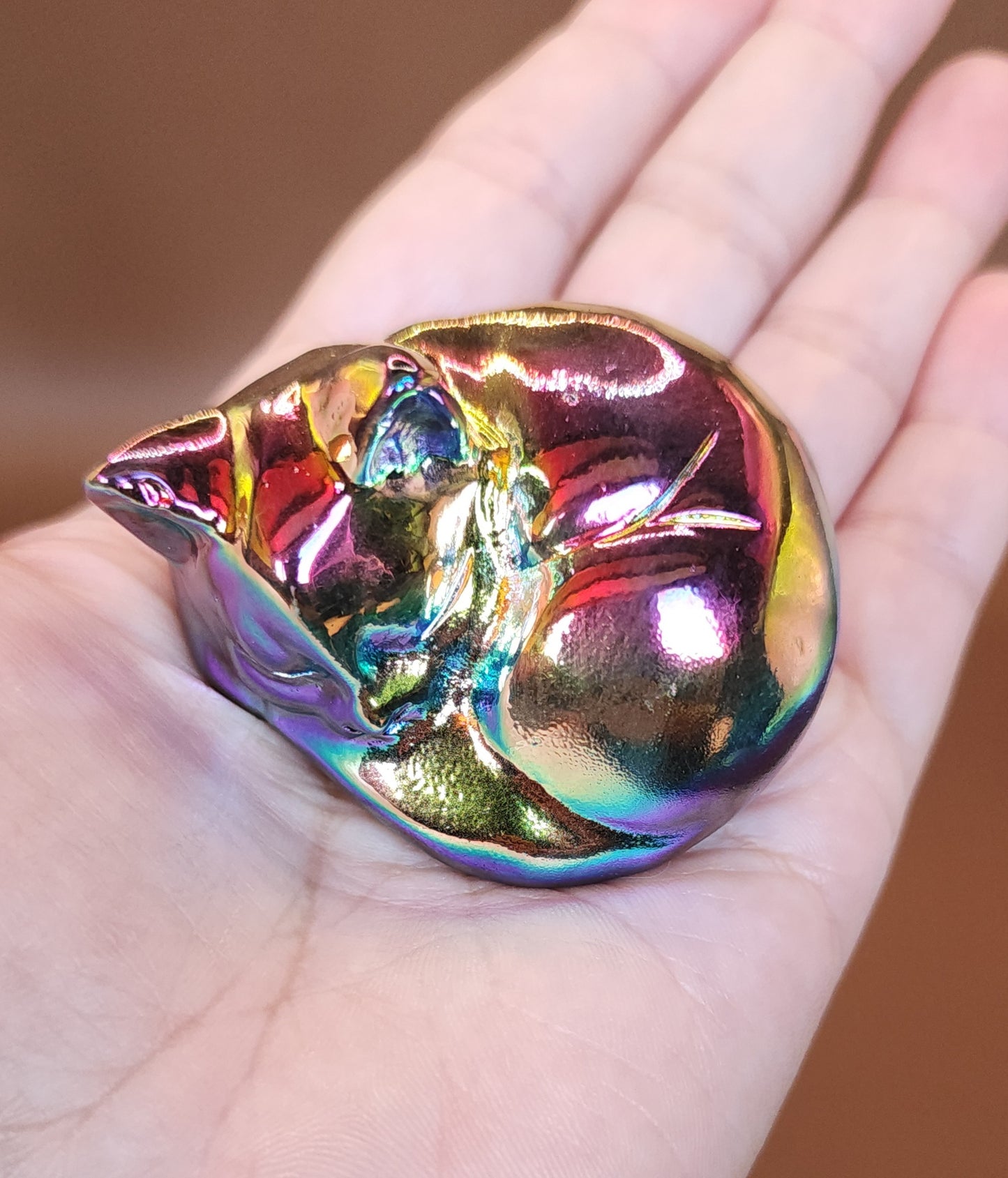 Titanium Aura Obsidian Sleeping Cat