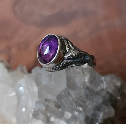 Custom "Serpentine" - Handcrafted Amethyst Sterling Silver Ring