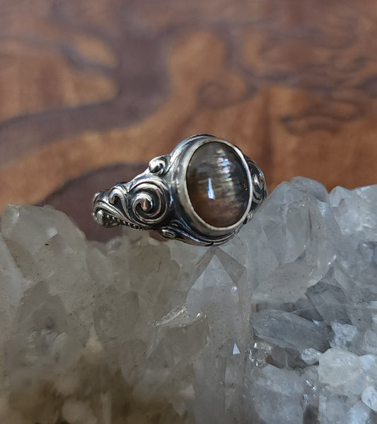 Sunstone Nouveau Curl Sterling Silver Ring - Size 10
