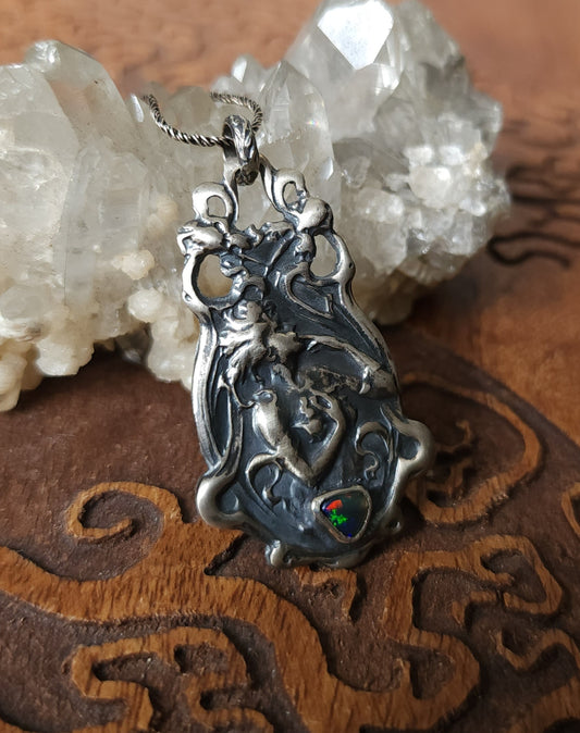 "Joie de Vivre" Handcrafted Sterling Silver & Black Opal Pendant