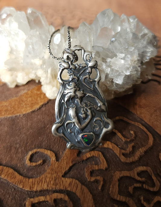 "Joie de Vivre" Handcrafted Sterling Silver & Black Opal Pendant