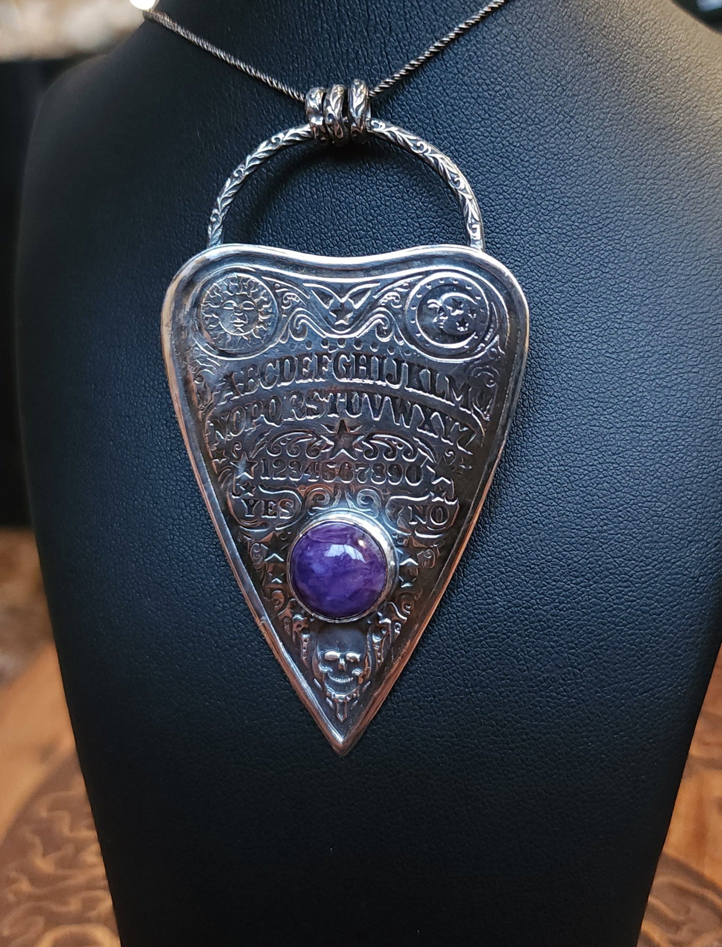 Sterling Silver & Charoite Ouija Planchette Pendant