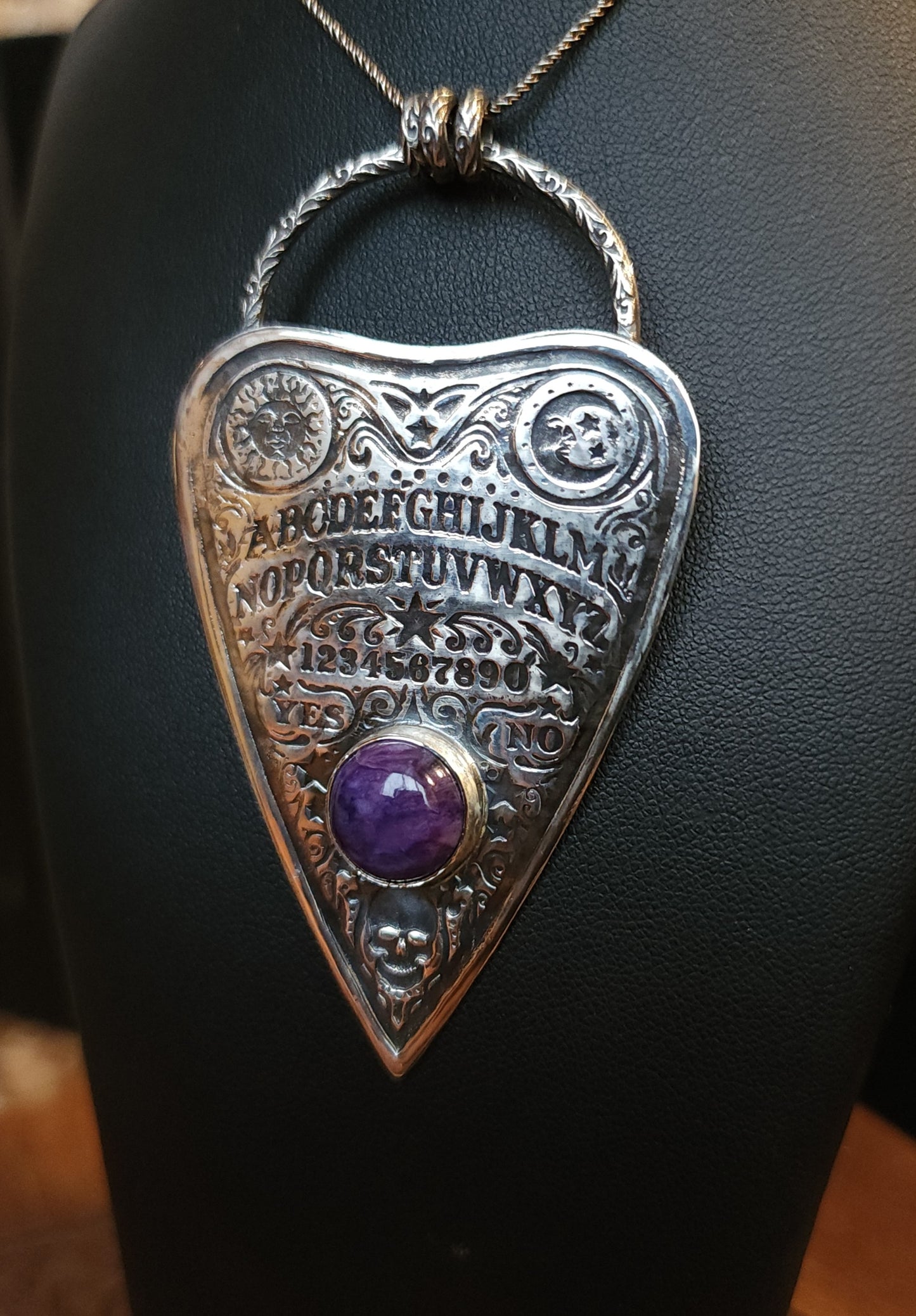 Sterling Silver & Charoite Ouija Planchette Pendant