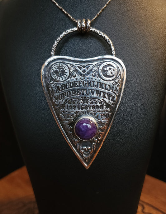 Sterling Silver & Charoite Ouija Planchette Pendant