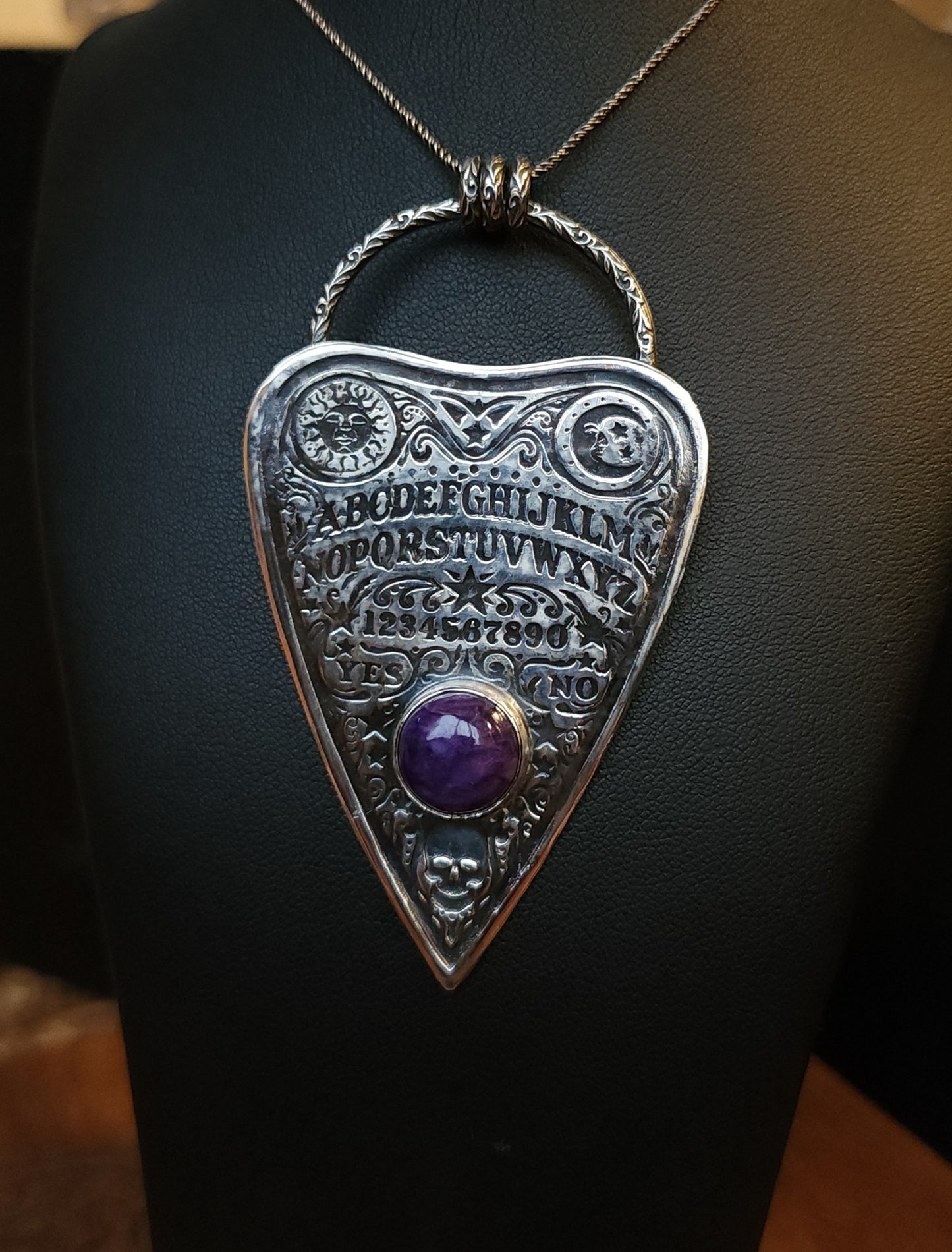 Sterling Silver & Charoite Ouija Planchette Pendant