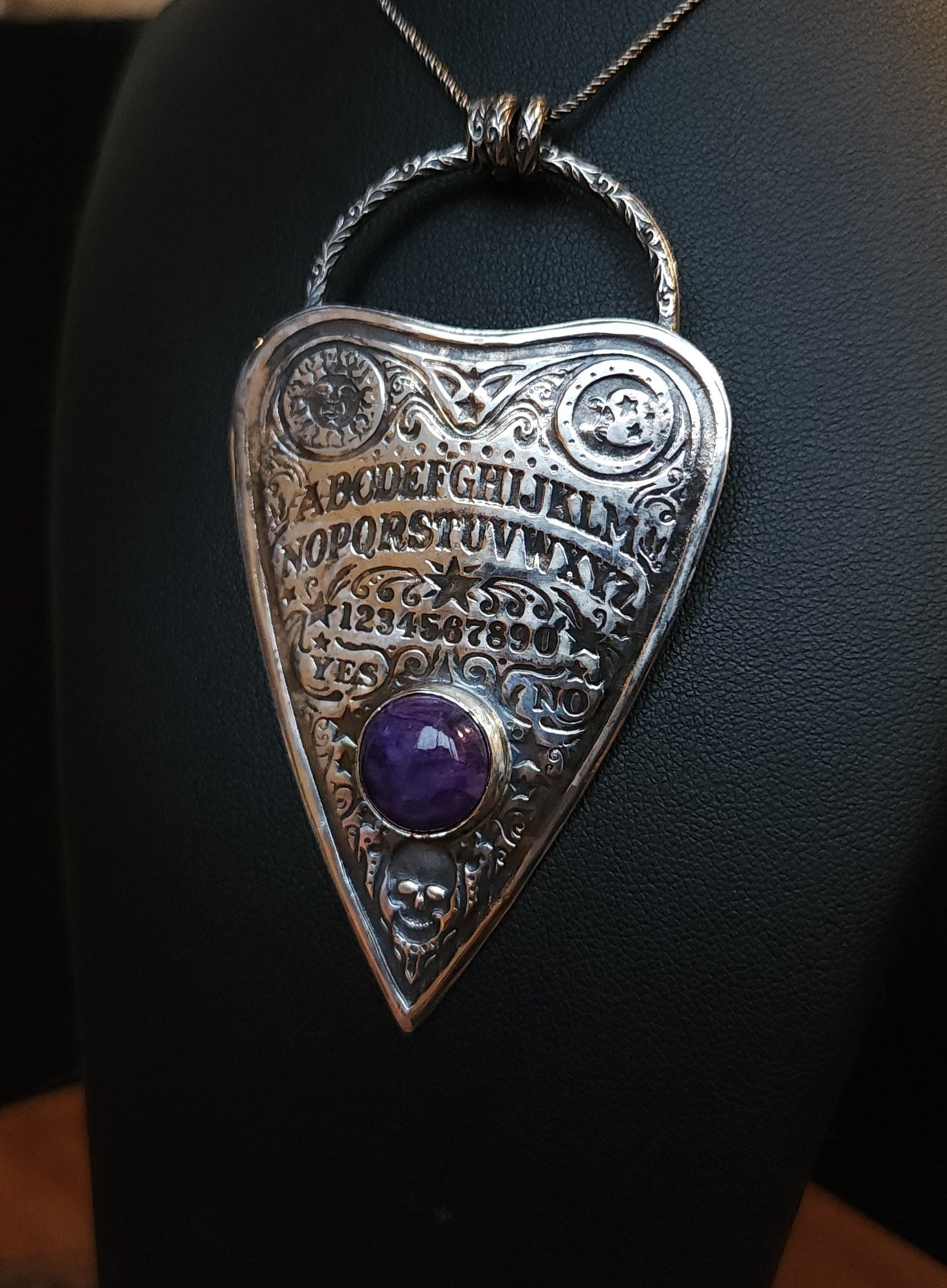 Sterling Silver & Charoite Ouija Planchette Pendant