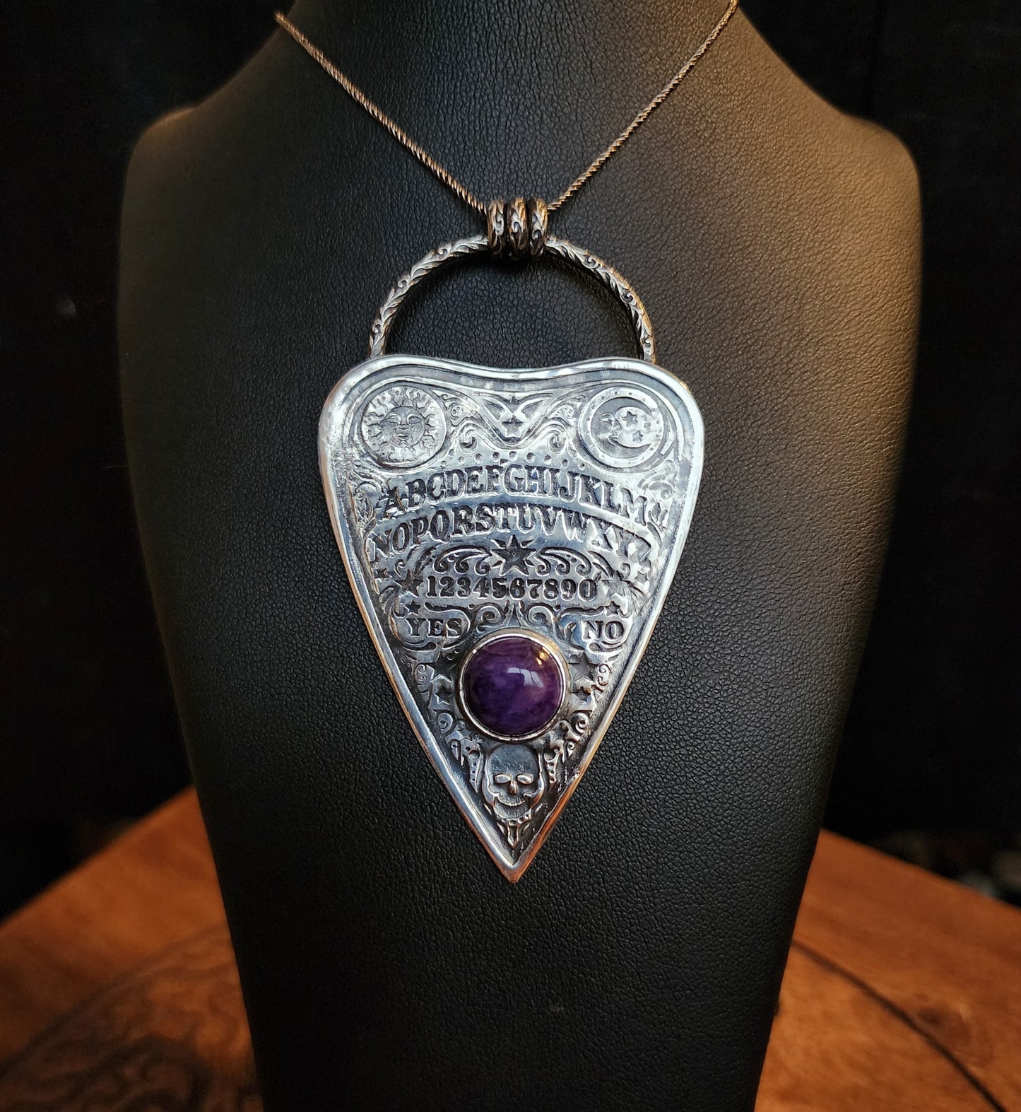 Sterling Silver & Charoite Ouija Planchette Pendant