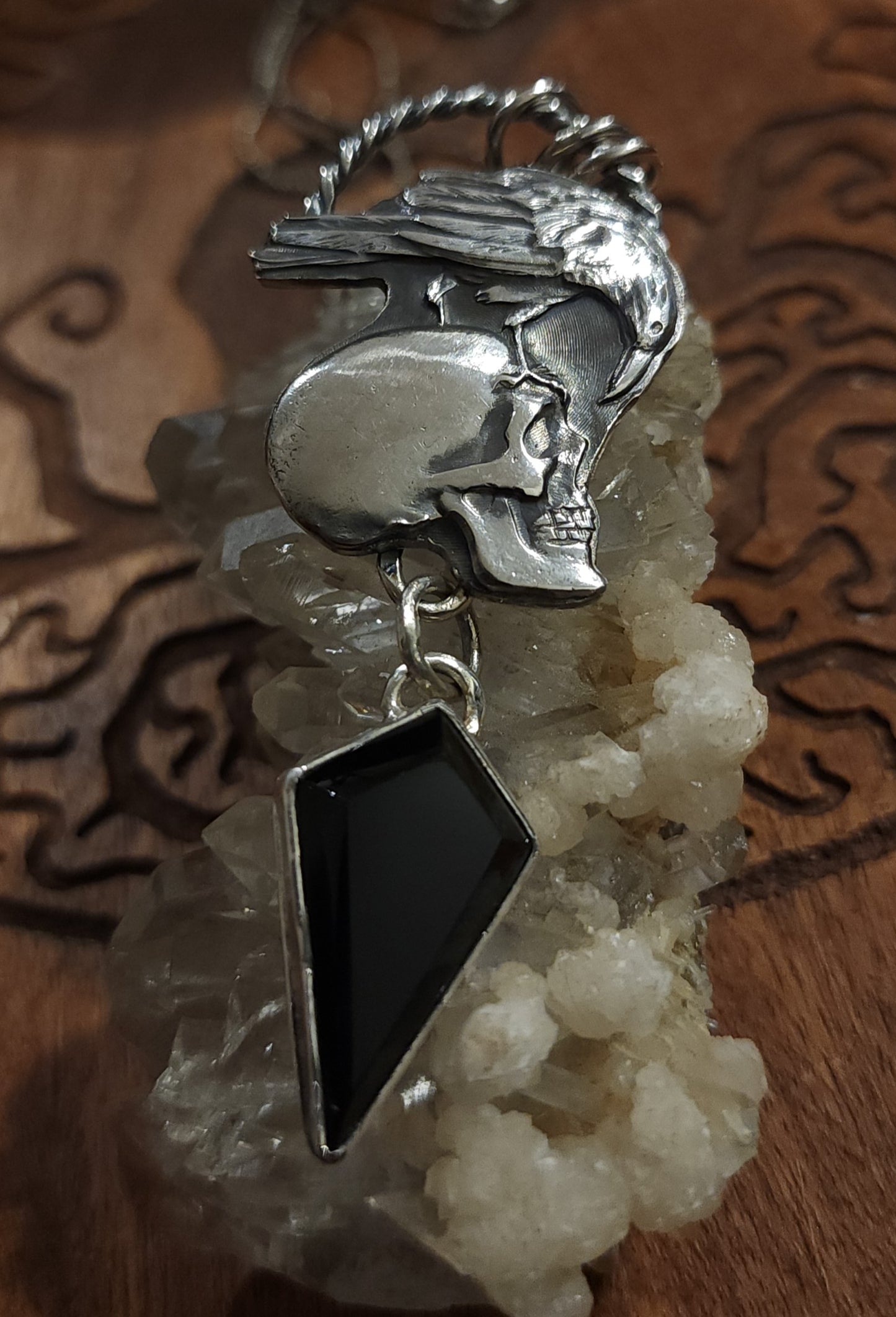 Gothic Raven Sterling Silver & Obsidian Pendant