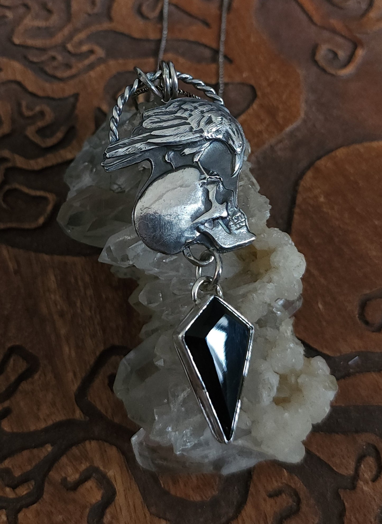 Gothic Raven Sterling Silver & Obsidian Pendant