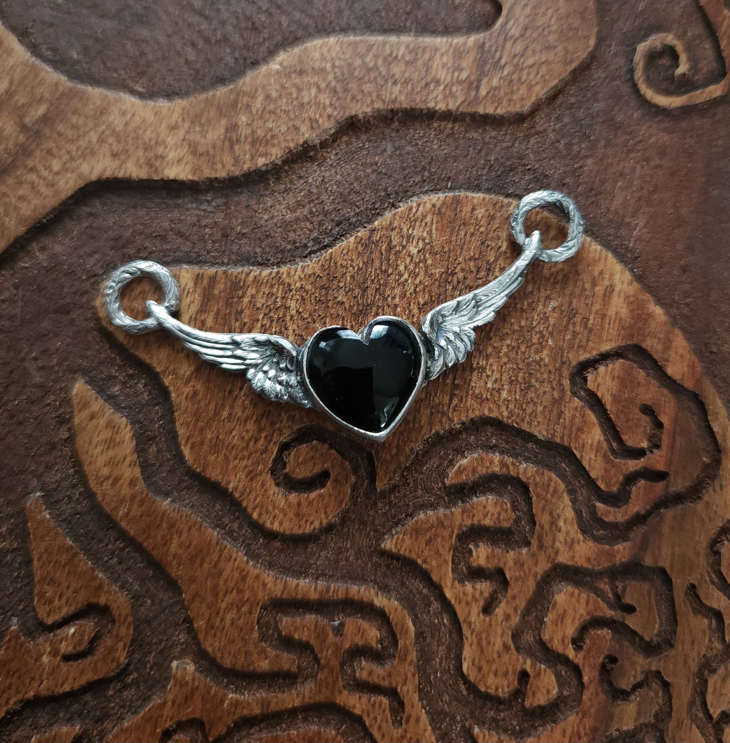 Onyx & Sterling Silver Winged Heart Necklace