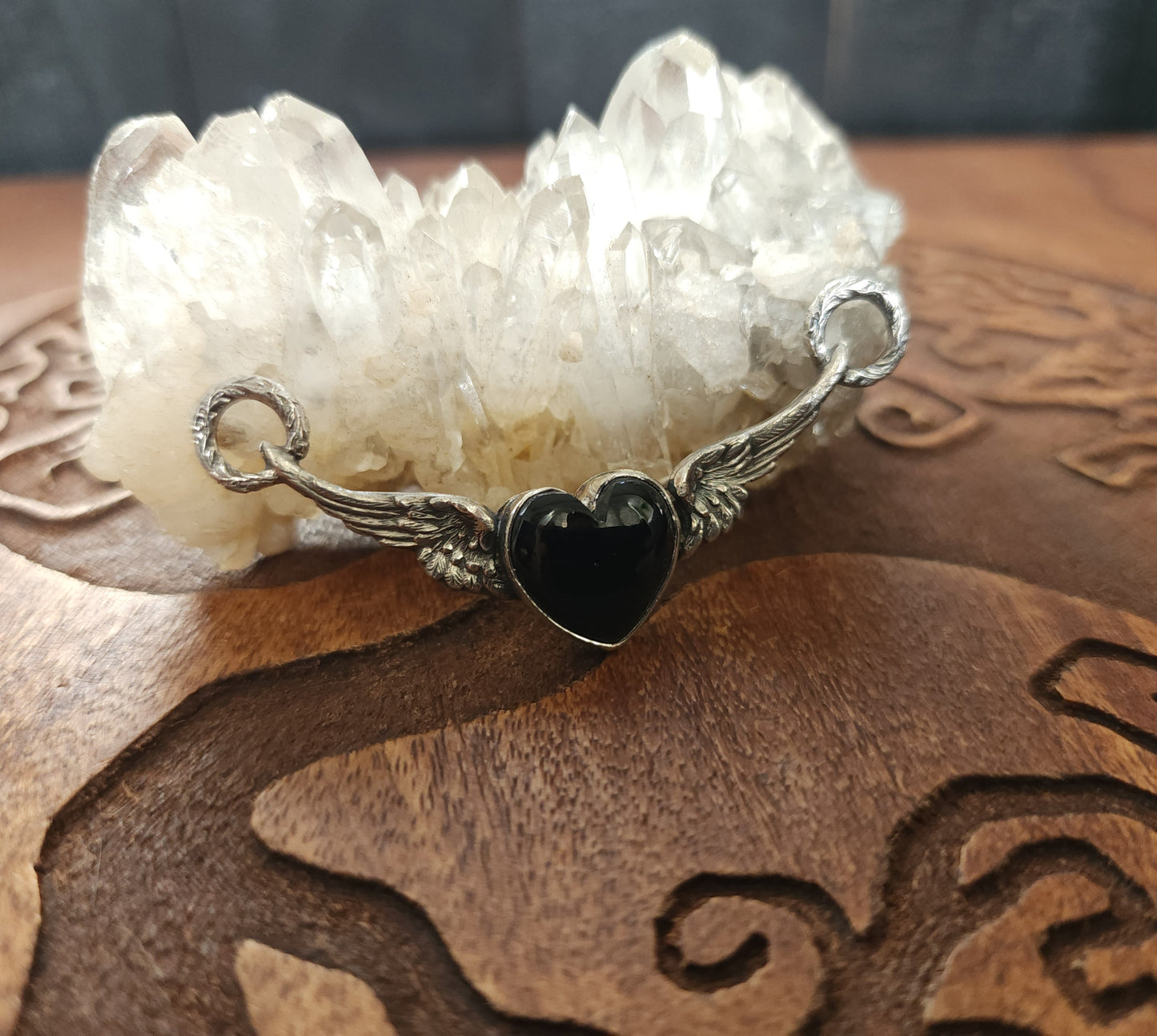 Onyx & Sterling Silver Winged Heart Necklace