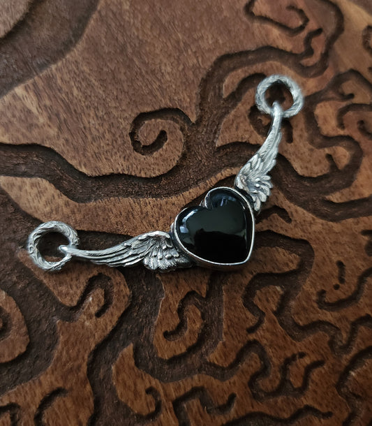 Onyx & Sterling Silver Winged Heart Necklace